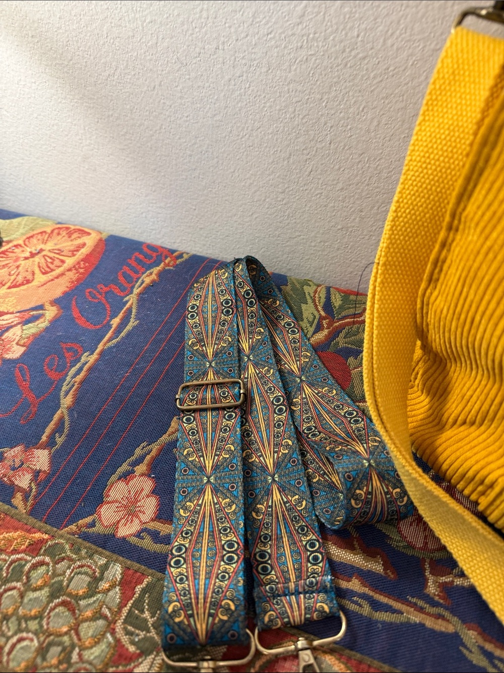 Yellow Corduroy Tote Bag with Removable Strap - Picture 2 of 3